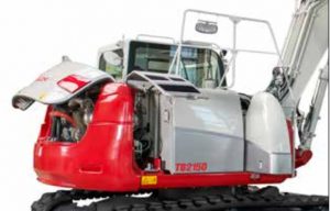 Maquinaria de excavadora de construcción, vista lateral, equipada con brazo hidráulico y cadena de oruga para obras de gran carga y movimiento de tierra.