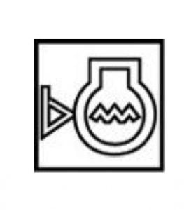 Icono de seguridad química con símbolo de advertencia en blanco y negro.