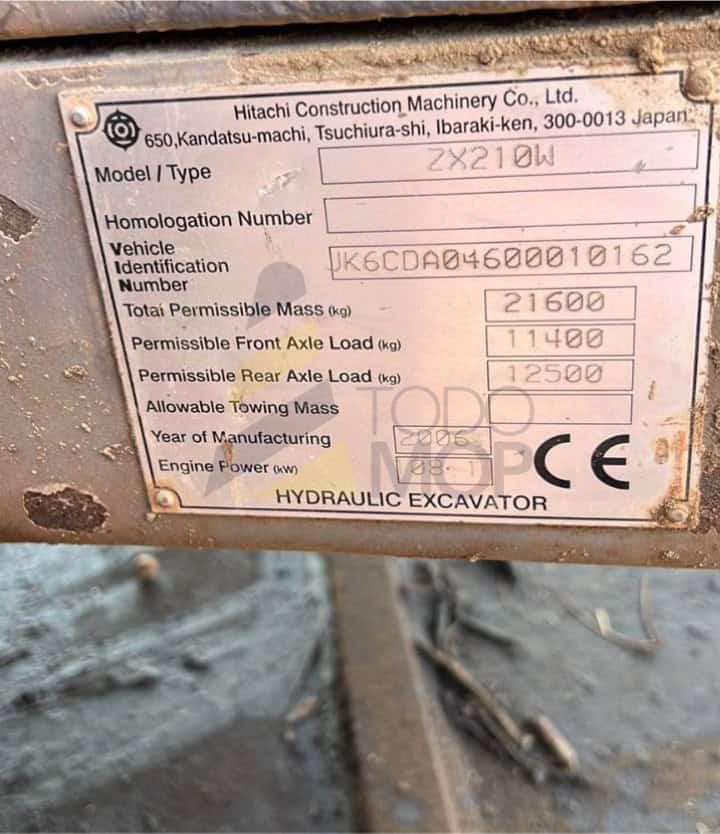 Excavadora, HITACHI, ZAXIS ZX210W, Año de fabricación 2006, Horas: 14379 Aprox, dos cazoscazo, Aire acondicionado recien cargado, Frenos reparados.